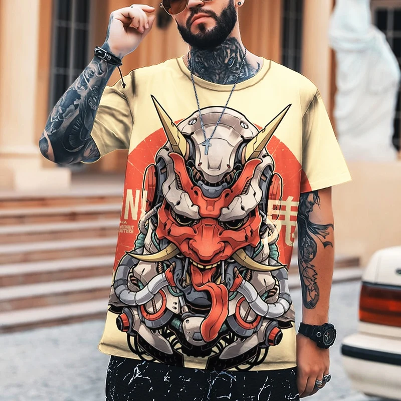 Herren Samurai Oversized 3D T-Shirt Rundhals Unisex Sommer Streetwear