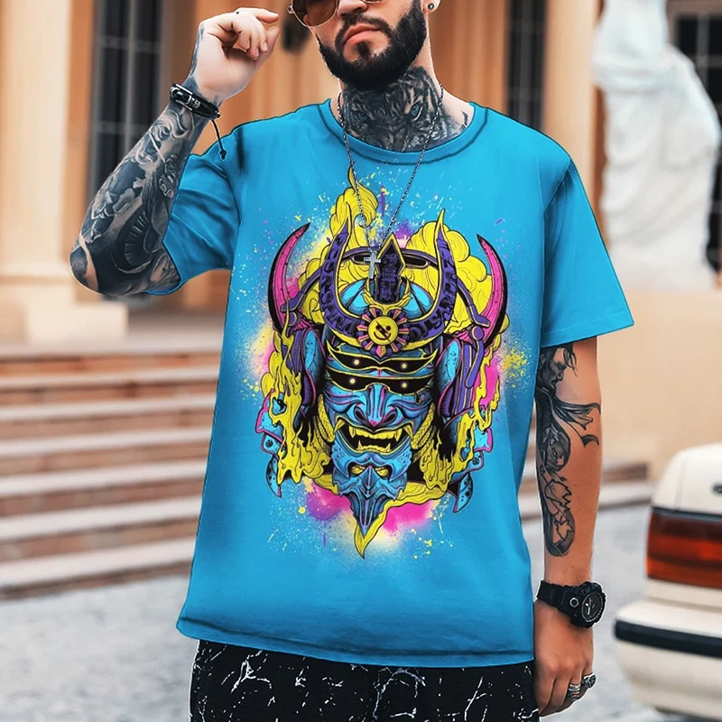 Herren Samurai Oversized 3D T-Shirt Rundhals Unisex Sommer Streetwear