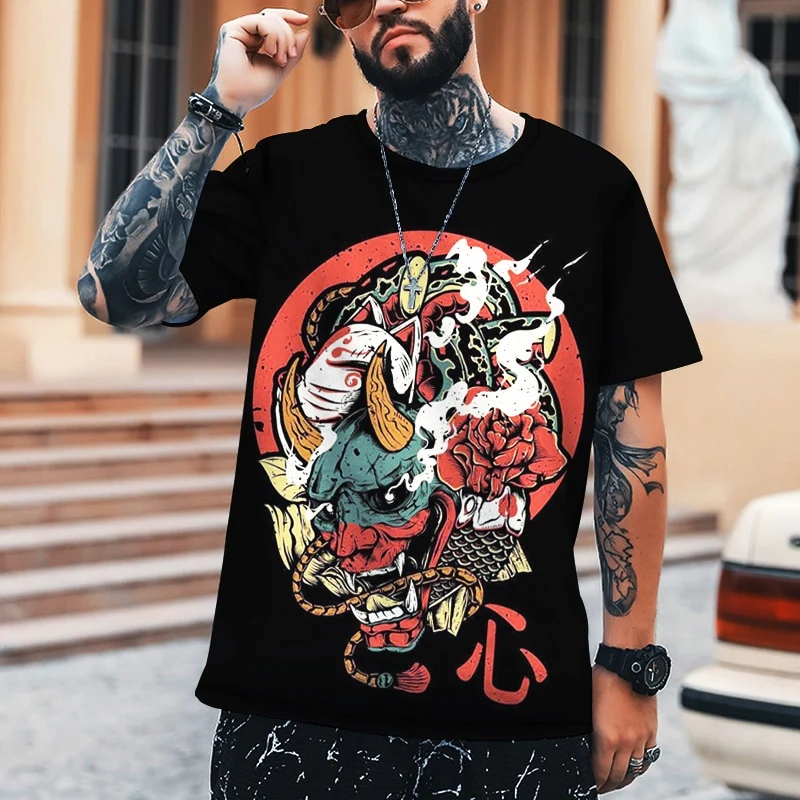 Herren Samurai Oversized 3D T-Shirt Rundhals Unisex Sommer Streetwear