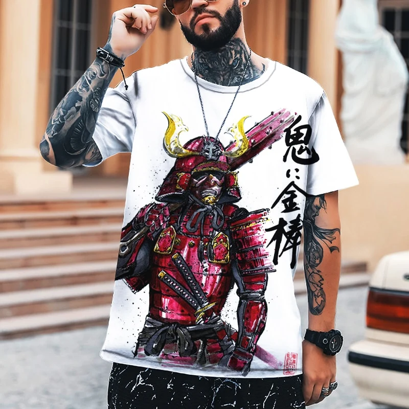 Herren Samurai Oversized 3D T-Shirt Rundhals Unisex Sommer Streetwear
