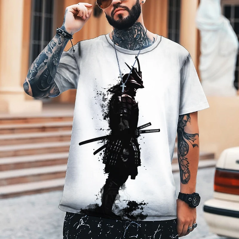 Herren Samurai Oversized 3D T-Shirt Rundhals Unisex Sommer Streetwear