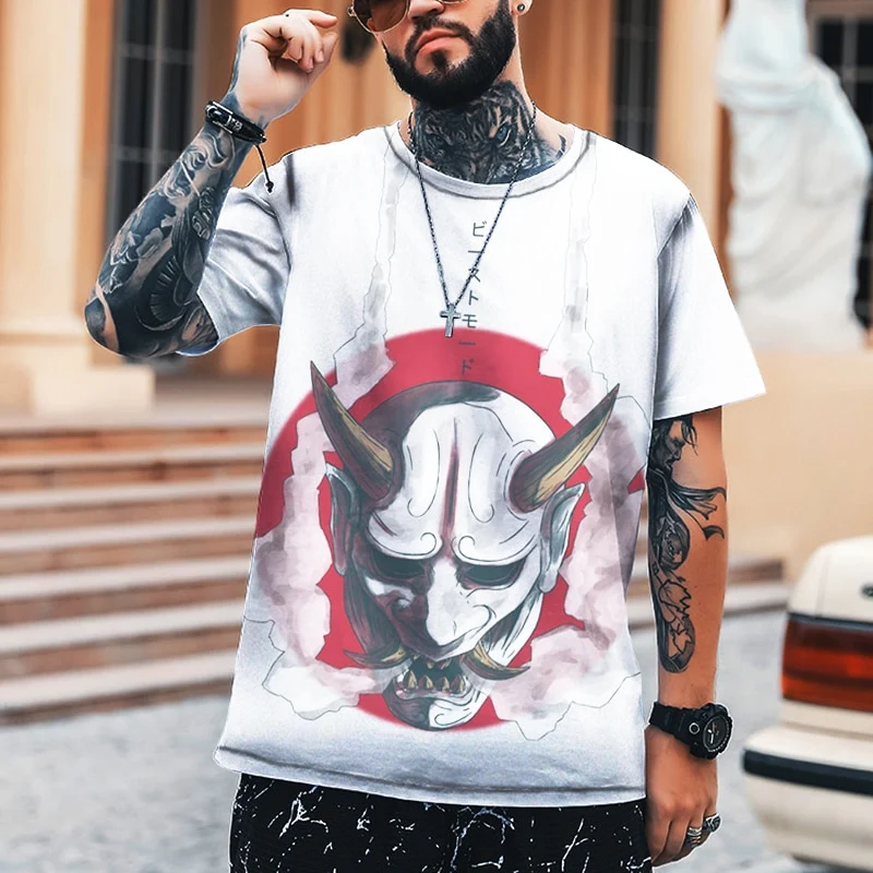 Herren Samurai Oversized 3D T-Shirt Rundhals Unisex Sommer Streetwear