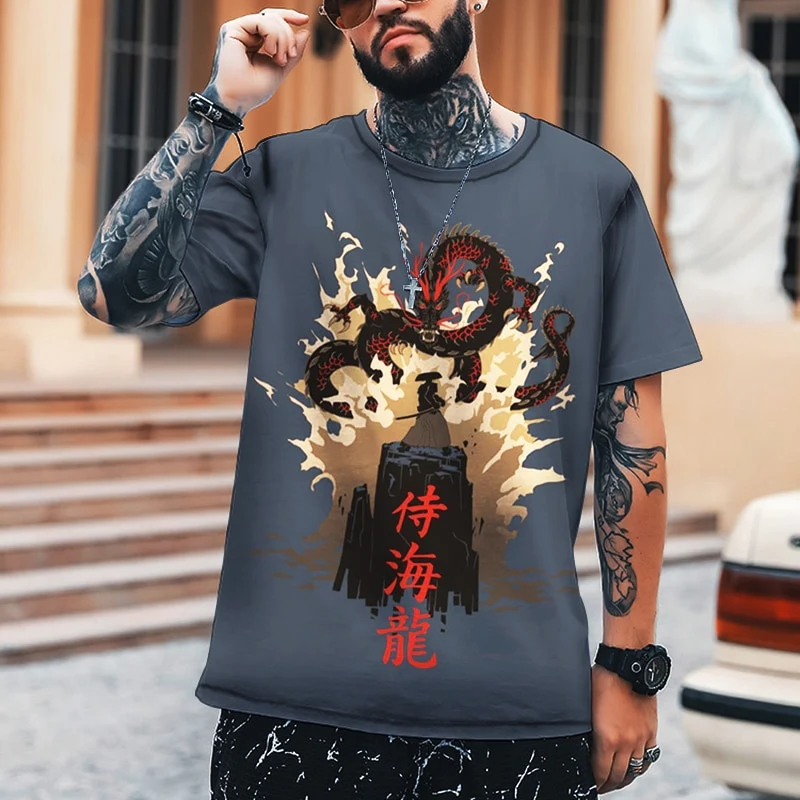 Herren Samurai Oversized 3D T-Shirt Rundhals Unisex Sommer Streetwear