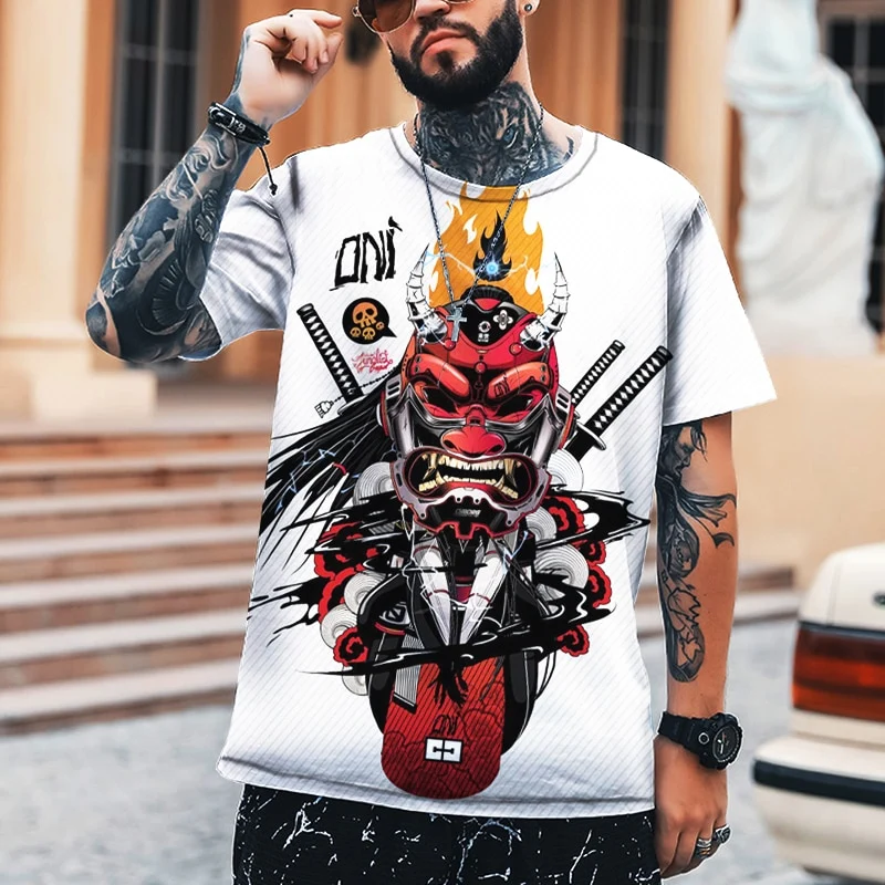 Herren Samurai Oversized 3D T-Shirt Rundhals Unisex Sommer Streetwear