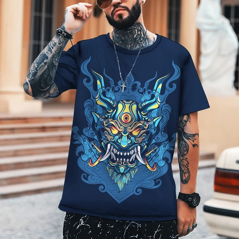 Herren Samurai Oversized 3D T-Shirt Rundhals Unisex Sommer Streetwear