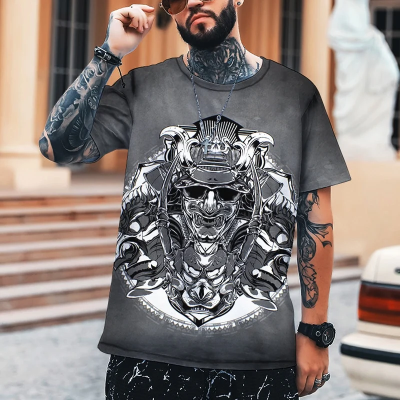Herren Samurai Oversized 3D T-Shirt Rundhals Unisex Sommer Streetwear
