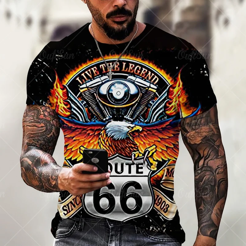 Herren Route 66 3D T-Shirt Rundhals Unisex Sommer Streetwear Men