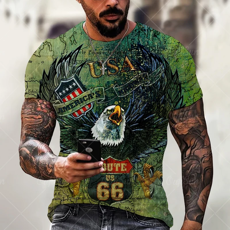 Herren Route 66 3D T-Shirt Rundhals Unisex Sommer Streetwear Men