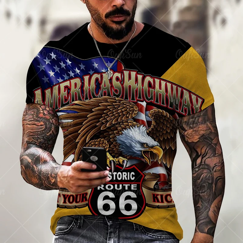 Herren Route 66 3D T-Shirt Rundhals Unisex Sommer Streetwear Men