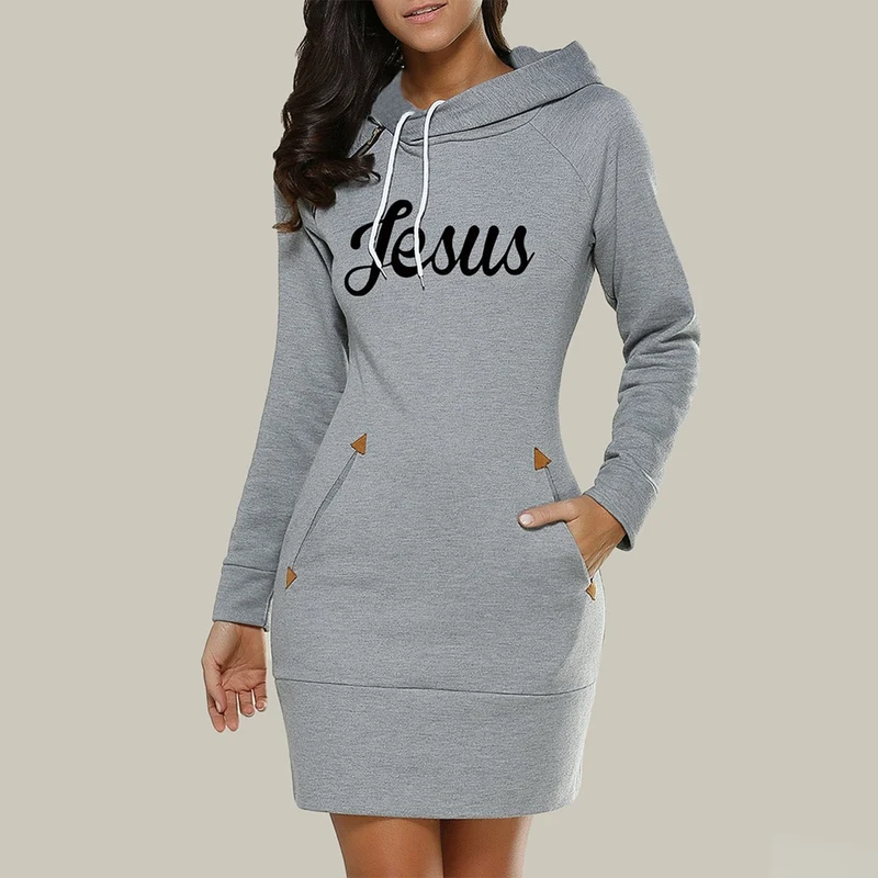 Damen Kapuzenpullover Hoodie Pullikleid Sweatshirt Jumper Minikleid Longtop Sportkleid