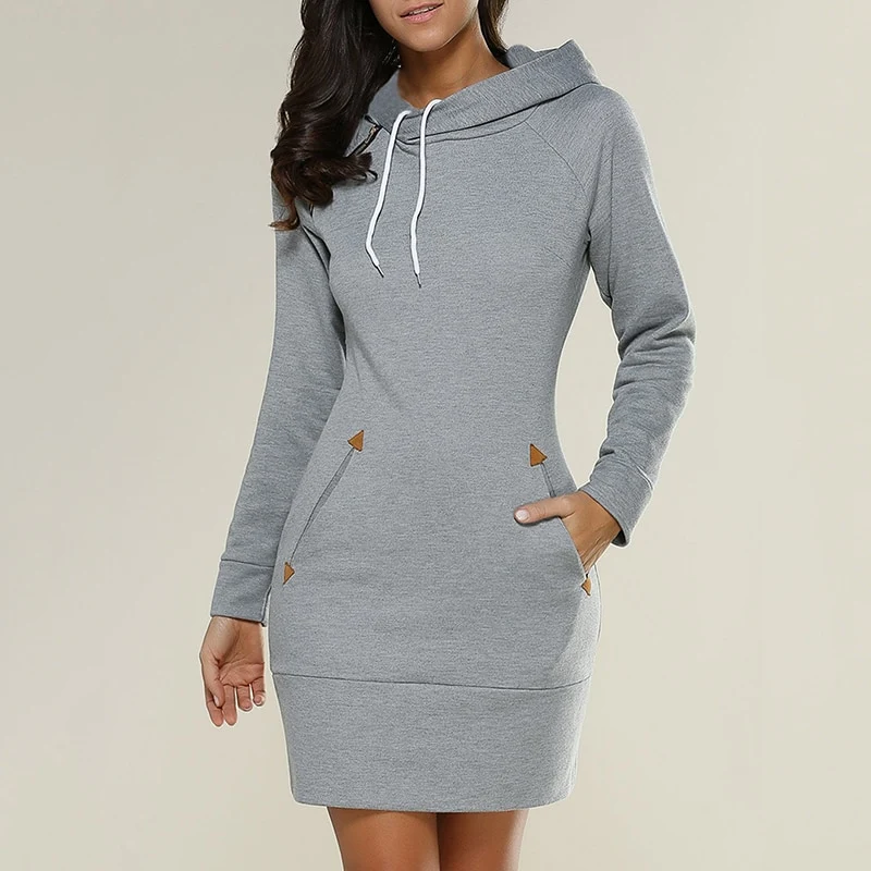 Damen Kapuzenpullover Hoodie Pullikleid Sweatshirt Jumper Minikleid Longtop Sportkleid