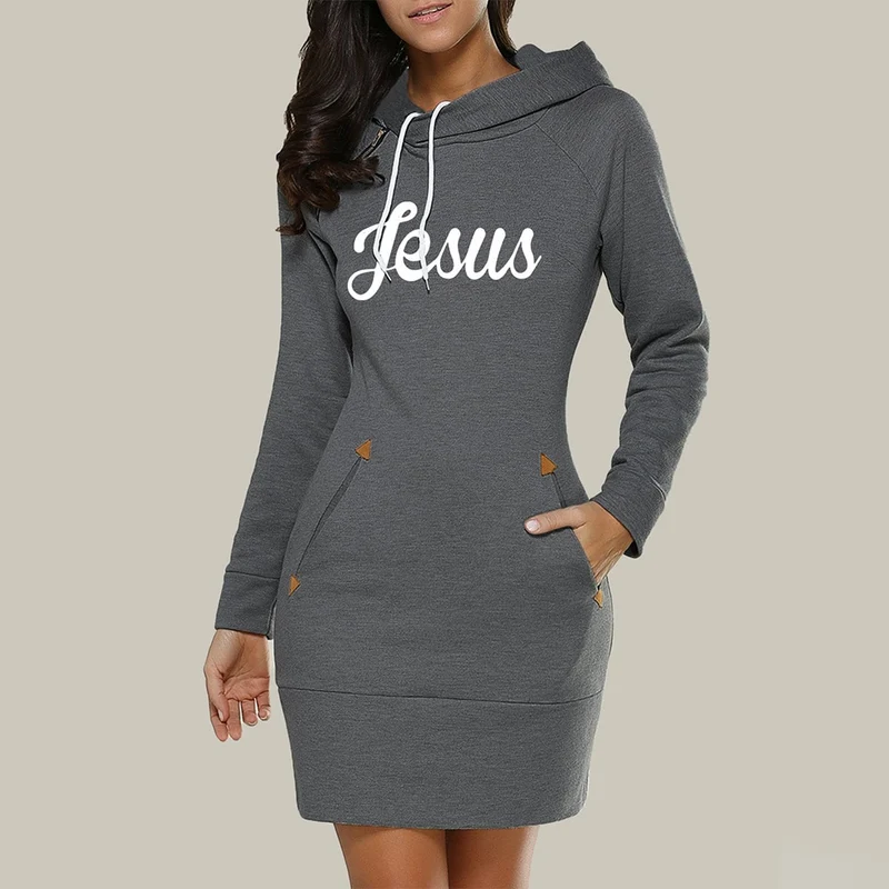 Damen Kapuzenpullover Hoodie Pullikleid Sweatshirt Jumper Minikleid Longtop Sportkleid