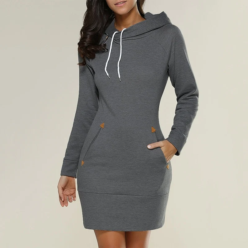 Damen Kapuzenpullover Hoodie Pullikleid Sweatshirt Jumper Minikleid Longtop Sportkleid