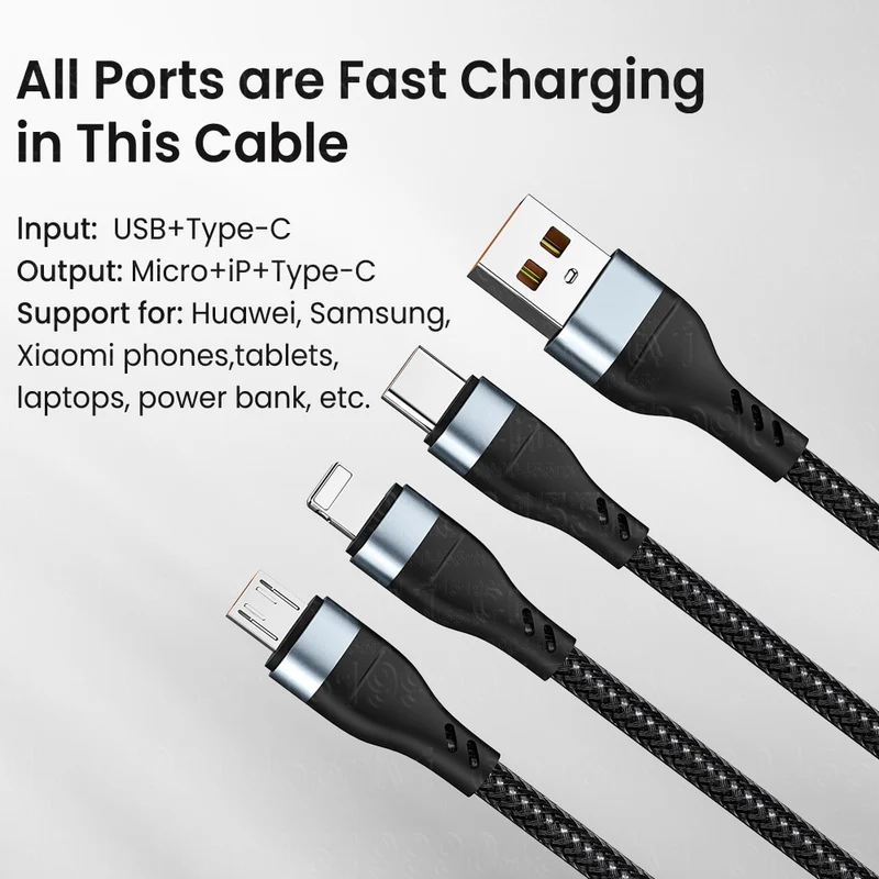 3 in 1 Ladekabel USB Typ C Schnell Datenkabel für Samsung Huawei Handy Schnellladekabel