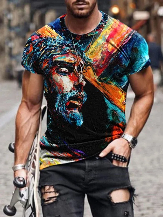 Herren Fashion Vintage 3D T-Shirt Rundhals Unisex Sommer Streetwear
