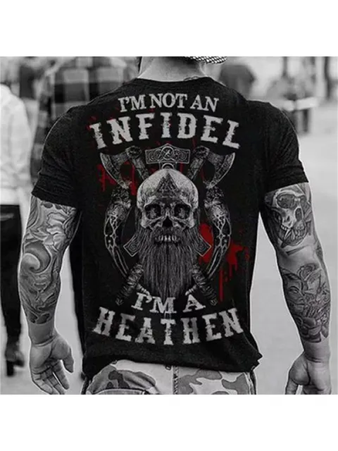 Herren Gym Fitness Vikings Tattoo 3D T-Shirt Rundhals Unisex Streetwear