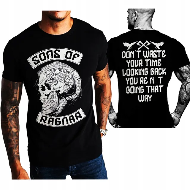 Herren Gym Fitness Vikings Tattoo 3D T-Shirt Rundhals Unisex Streetwear