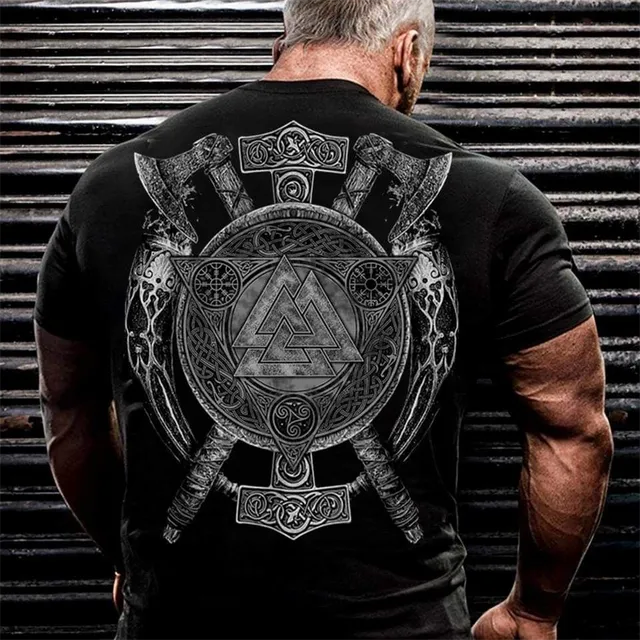 Herren Gym Fitness Vikings Tattoo 3D T-Shirt Rundhals Unisex Streetwear