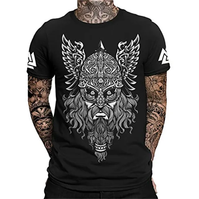 Herren Gym Fitness Vikings Tattoo 3D T-Shirt Rundhals Unisex Streetwear