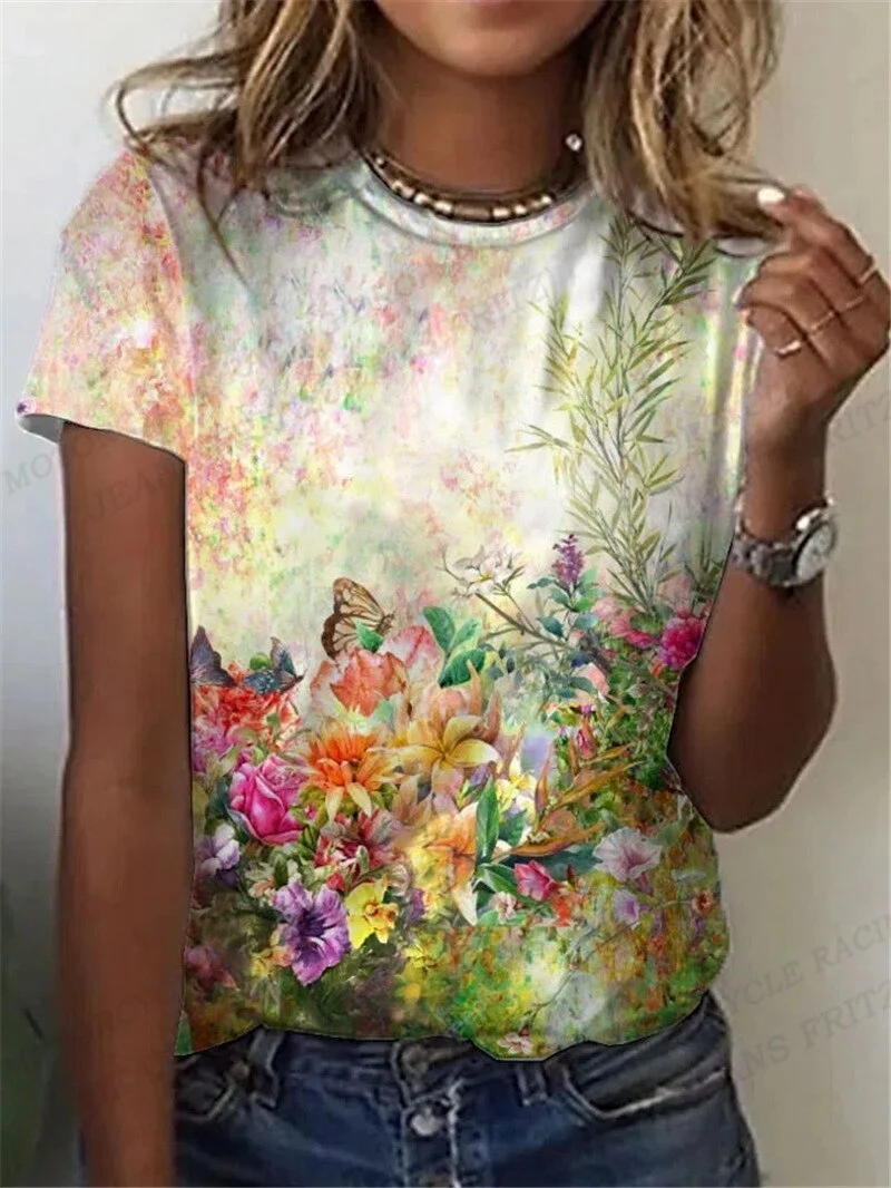 Damen Sommer Top 3D Katzen T-Shirt Rundhals Streetwear lockeres Damentop