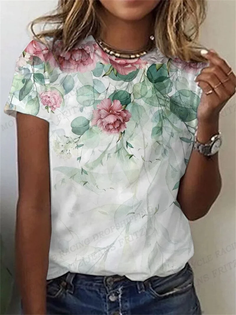 Damen Sommer Top 3D Katzen T-Shirt Rundhals Streetwear lockeres Damentop
