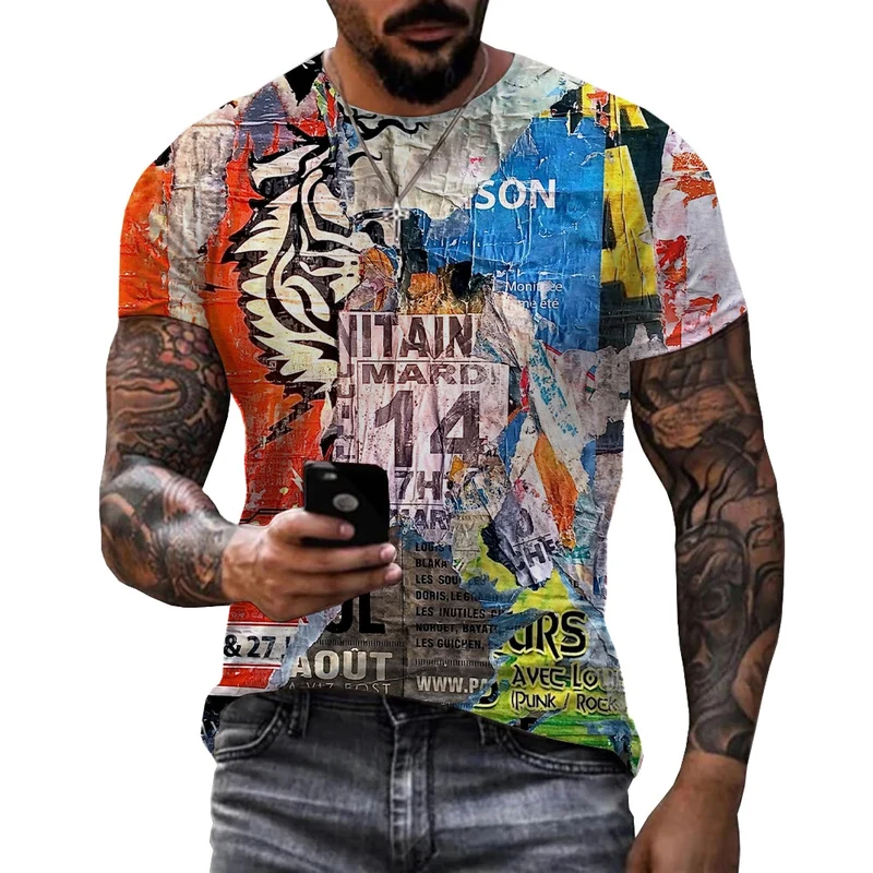 Herren Fashion Vintage 3D T-Shirt Rundhals Unisex Sommer Streetwear