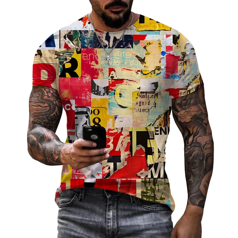 Herren Fashion Vintage 3D T-Shirt Rundhals Unisex Sommer Streetwear