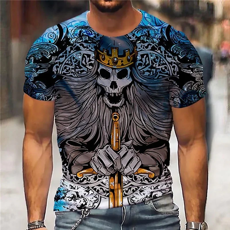 Herren Metal Skull Horror 3D T-Shirt Rundhals Unisex Sommer Streetwear