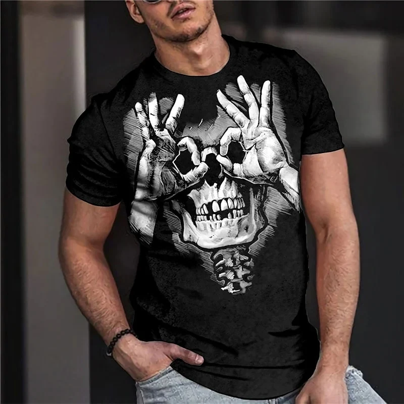 Herren Metal Skull Horror 3D T-Shirt Rundhals Unisex Sommer Streetwear