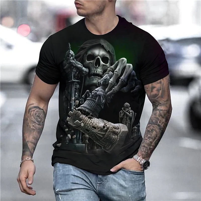 Herren Metal Skull Horror 3D T-Shirt Rundhals Unisex Sommer Streetwear