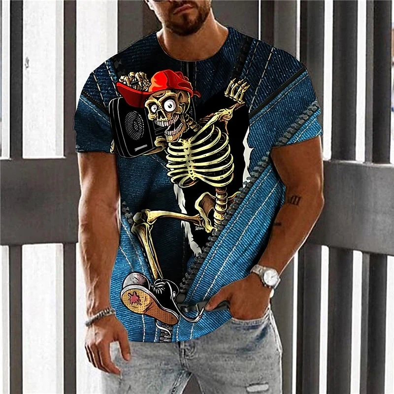 Herren Metal Skull Horror 3D T-Shirt Rundhals Unisex Sommer Streetwear