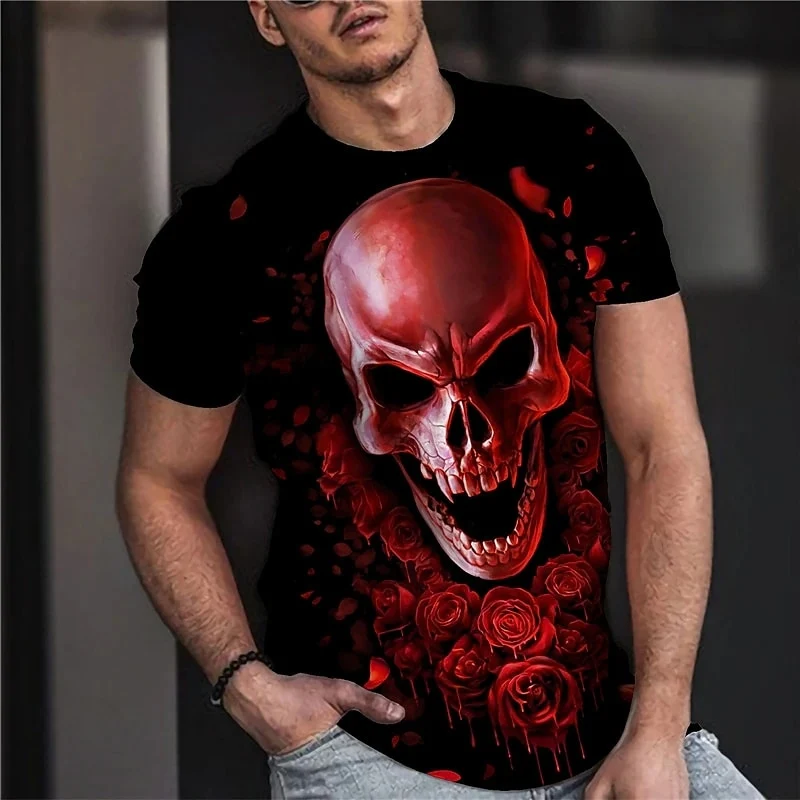 Herren Metal Skull Horror 3D T-Shirt Rundhals Unisex Sommer Streetwear