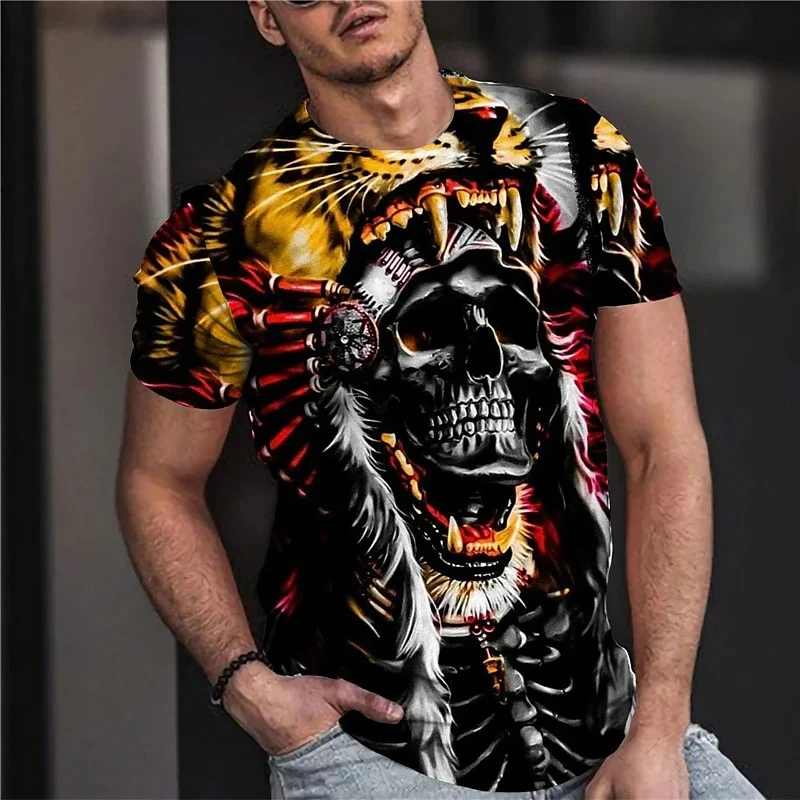 Herren Metal Skull Horror 3D T-Shirt Rundhals Unisex Sommer Streetwear