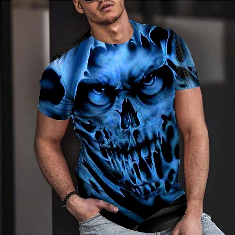 Herren Metal Skull Horror 3D T-Shirt Rundhals Unisex Sommer Streetwear