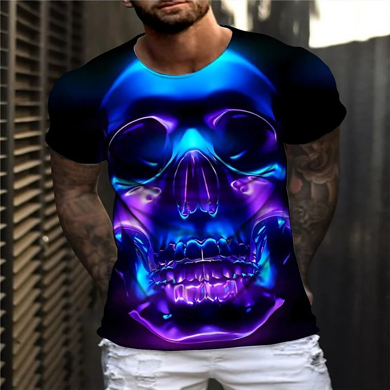 Herren Metal Skull Horror 3D T-Shirt Rundhals Unisex Sommer Streetwear