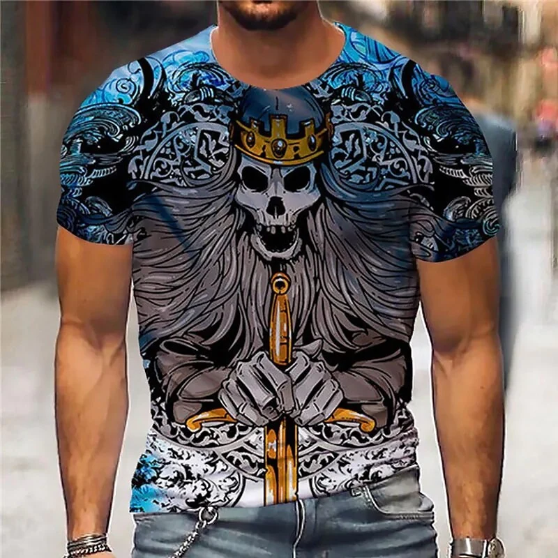 Herren Metal Skull Horror 3D T-Shirt Rundhals Unisex Sommer Streetwear