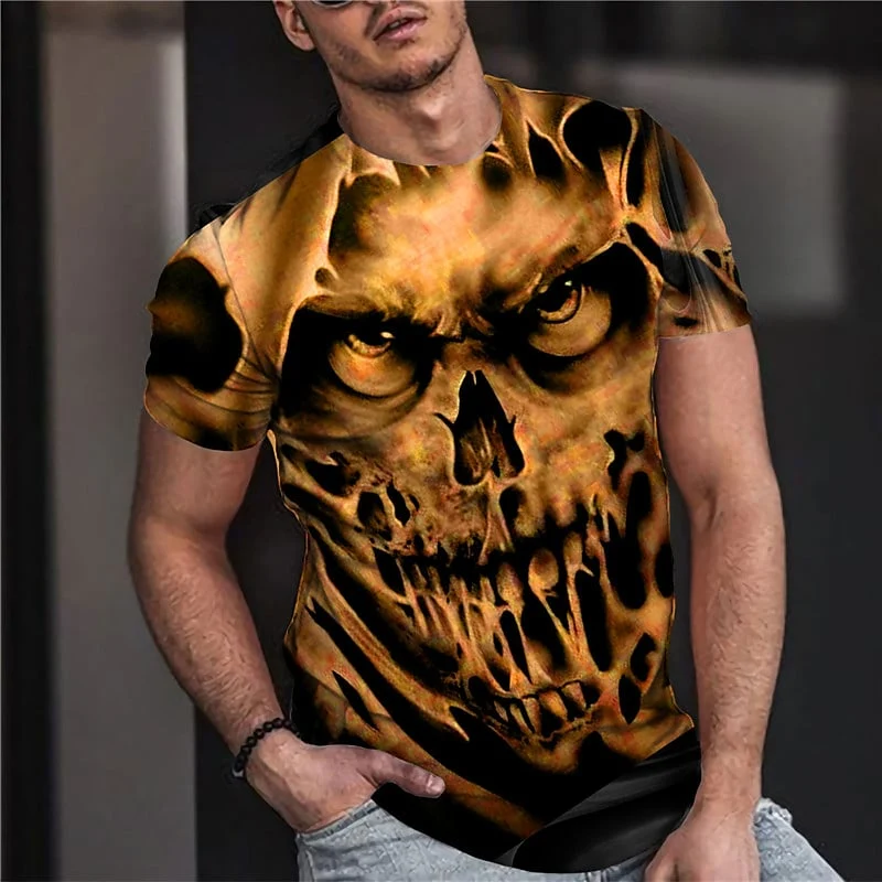 Herren Metal Skull Horror 3D T-Shirt Rundhals Unisex Sommer Streetwear