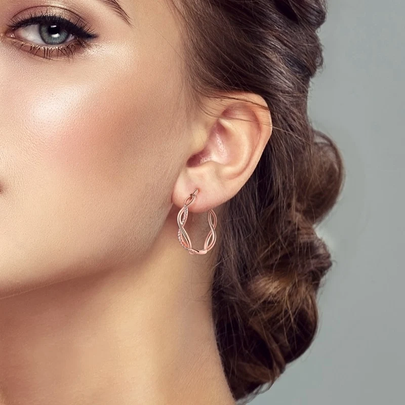 1 Paar Creolen aus 925 sterling Silber Rosegold Ohrringe Zirkonia Ohrstecker