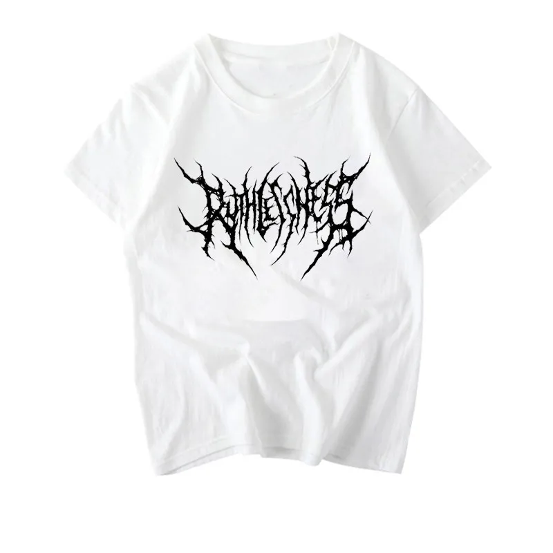 Damen Sommer Top Gothic Punk T-Shirt Rundhals Streetwear lockeres Damentop