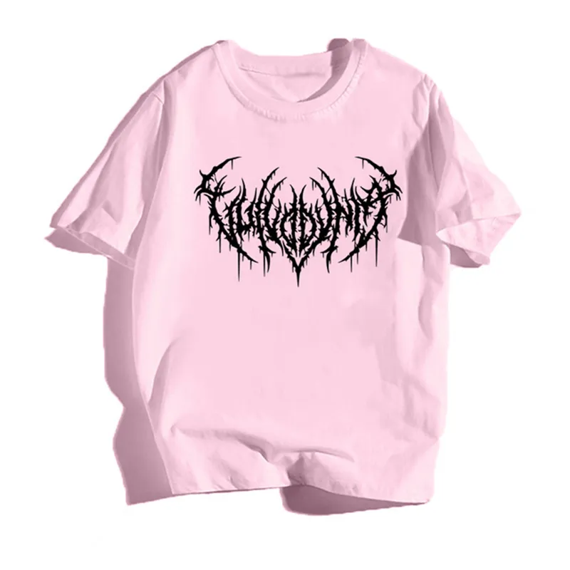 Damen Sommer Top Gothic Punk T-Shirt Rundhals Streetwear lockeres Damentop