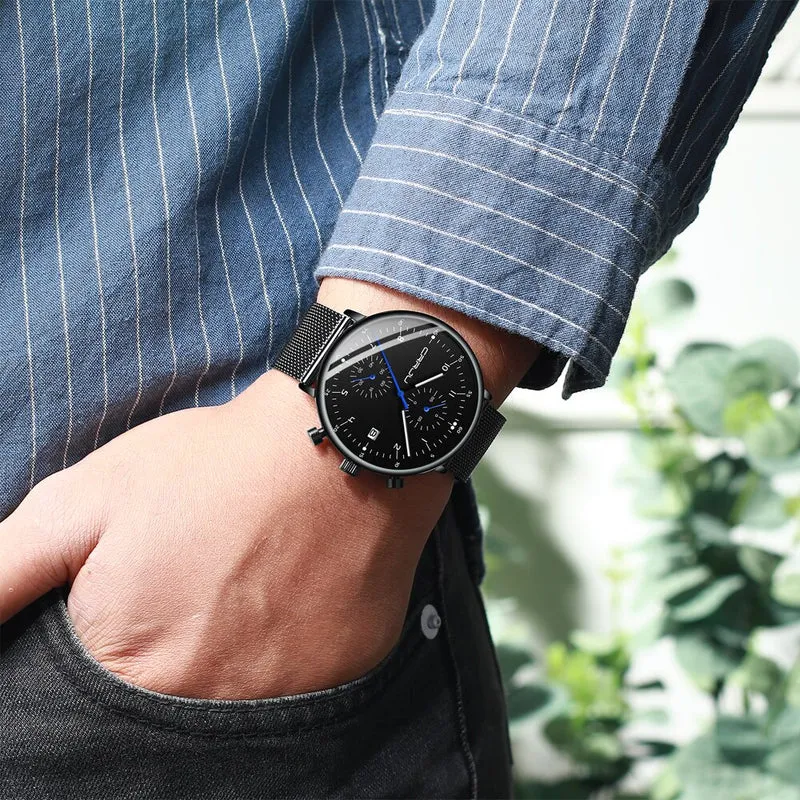 Herren Armbanduhr Silber Edelstahl Fashion Luxus Military Business Uhr