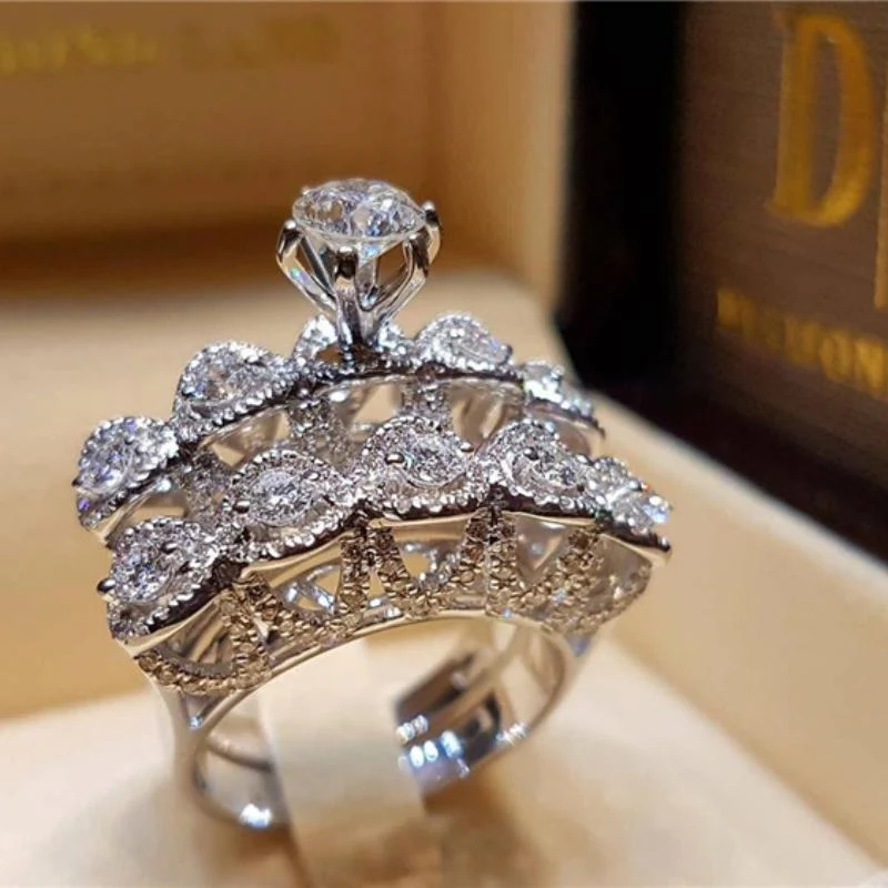 Massiv Sterling Silber 925 Ring filigran Fashion Damenring mit 3A Zirkonia