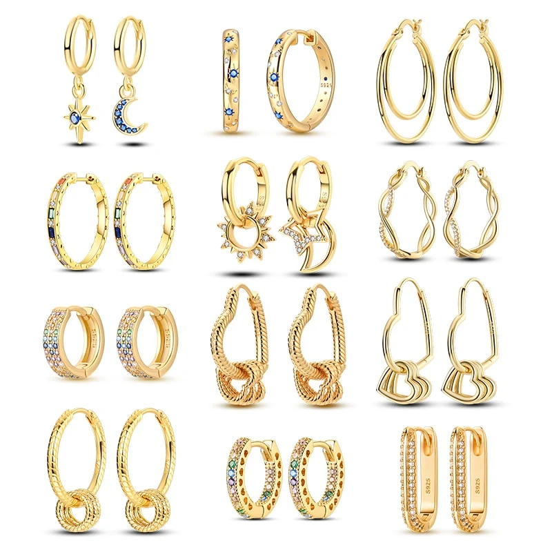1 Paar Creolen aus 925 sterling Silber Gold Ohrringe Zirkonia Ohrstecker