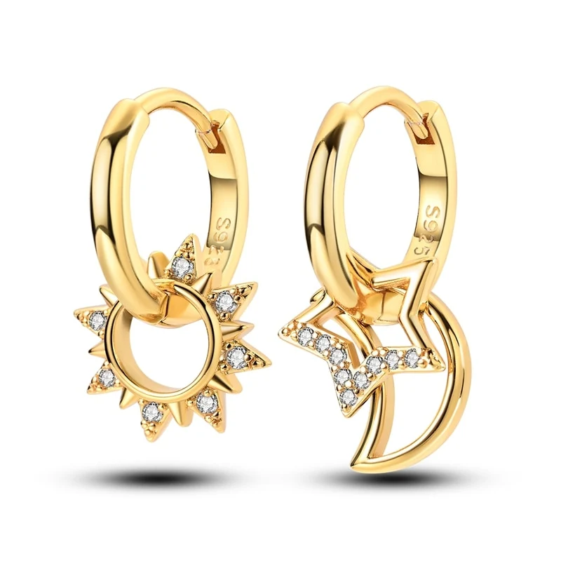1 Paar Creolen aus 925 sterling Silber Gold Ohrringe Zirkonia Ohrstecker