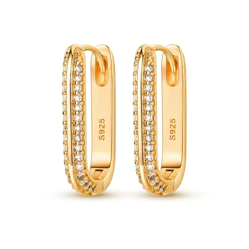 1 Paar Creolen aus 925 sterling Silber Gold Ohrringe Zirkonia Ohrstecker