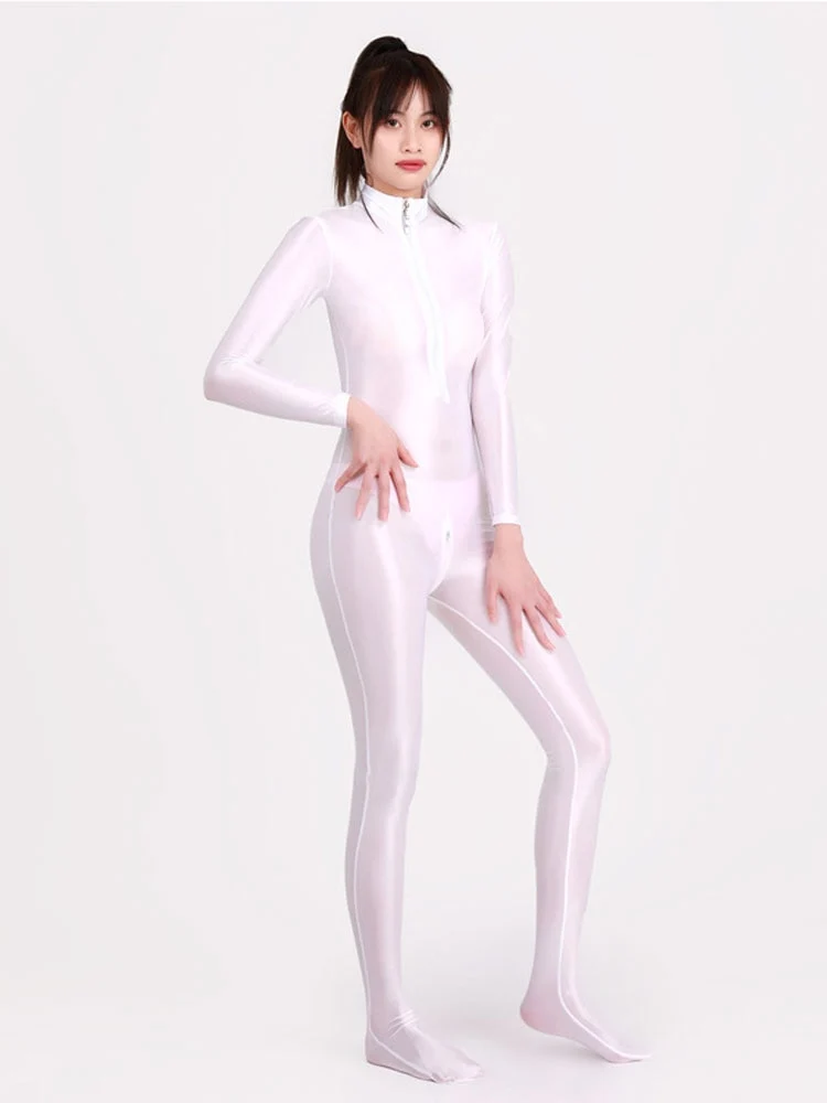 Sexy Damen Glänzender Metallischer Overall Bodysuit Catsuit Clubwear Fetisch