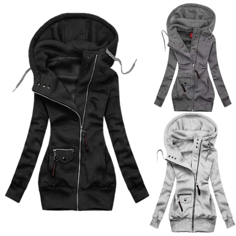 Kapuzenpullover Sweatshirt Pulloverkleid Hoodie Pulli Tunika Damen Sportkleid Zipper