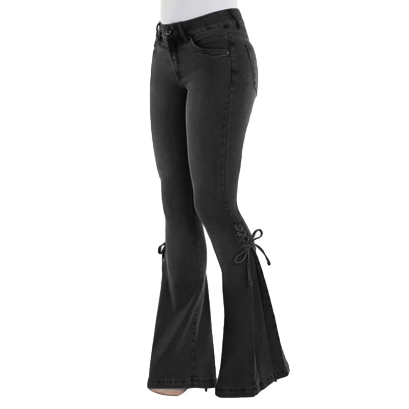 Damen Jeans Hose Bootcut Hüftjeans Schlaghose Flared Weites Bein Denim Stretch