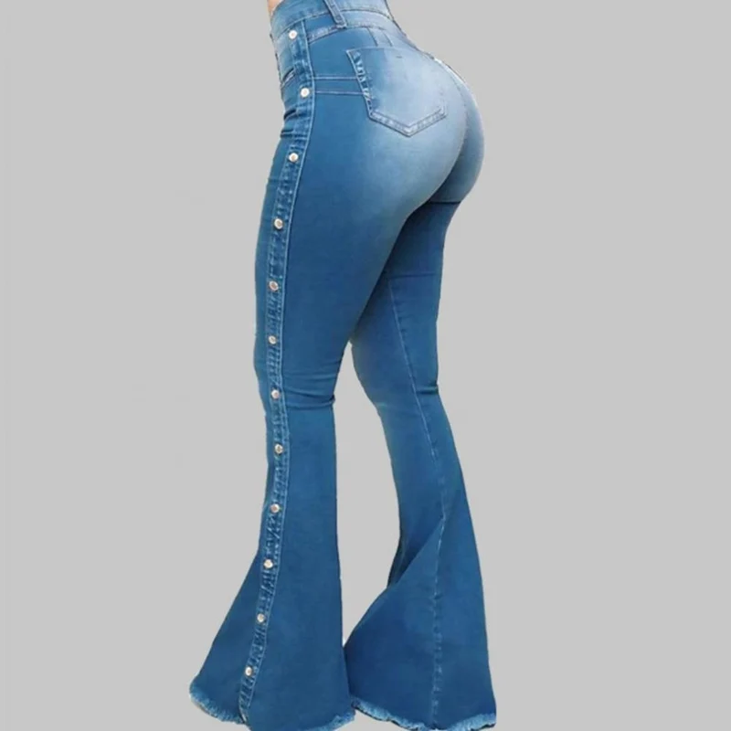 Damen Jeans Hose Bootcut Hüftjeans Schlaghose Flared Weites Bein Denim Stretch