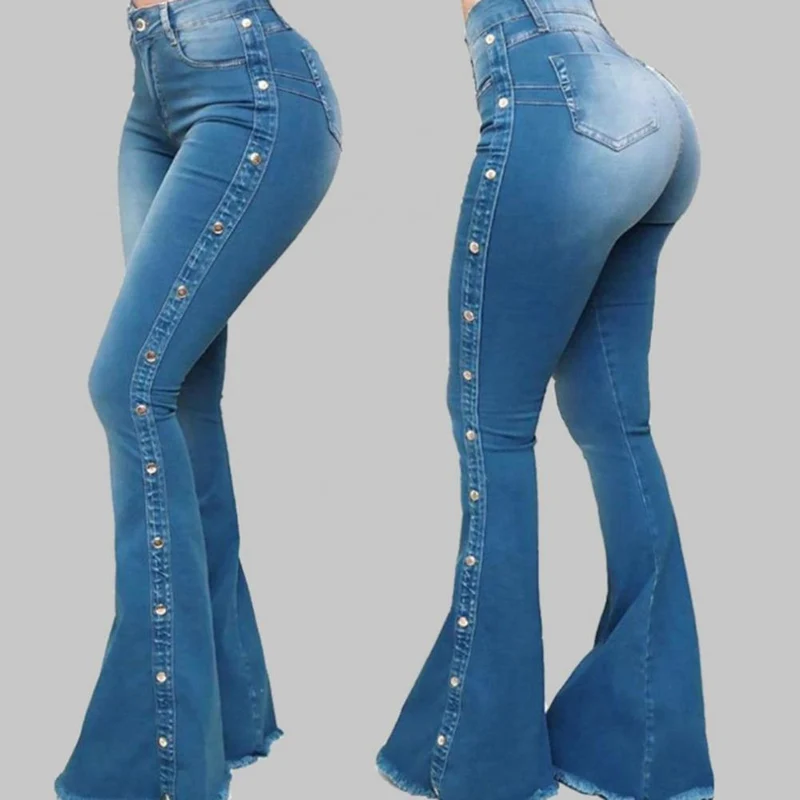 Damen Jeans Hose Bootcut Hüftjeans Schlaghose Flared Weites Bein Denim Stretch